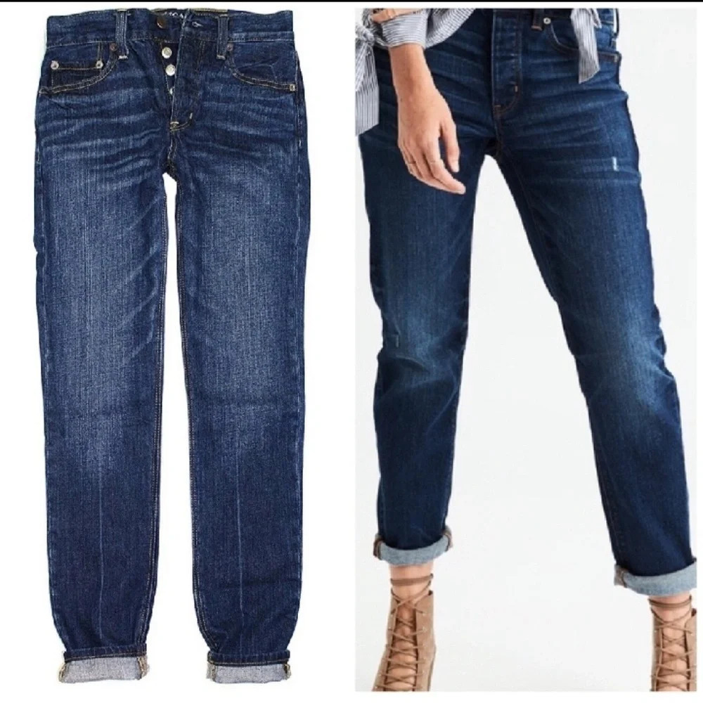 AEO High Waisted Skinny Ankle Jeans Dark Blue 2
